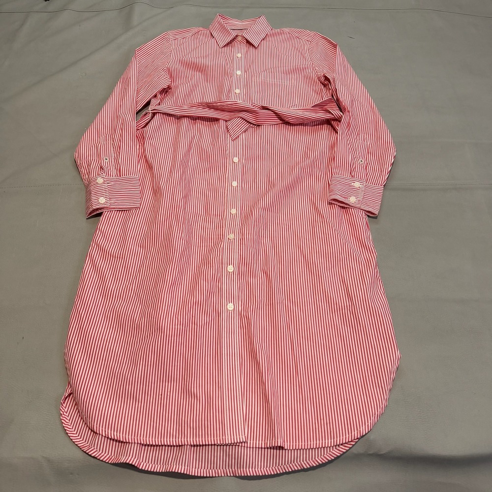 J.Crew Women Red White Stripe Long Sleeve Button‎ Classic Dress Preppy-2-6906